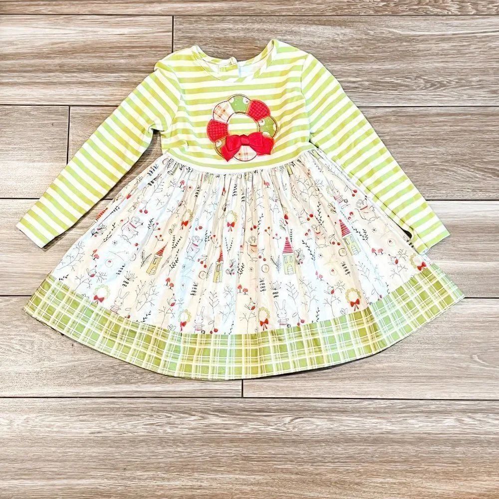 Ricrac & Ruffles Holiday Wreath Appliqué Dress, Size 4T